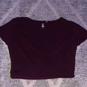 Maroon wrap front crop top